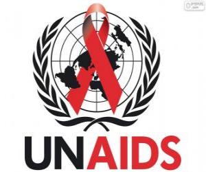 Puzzle UNAIDS λογότυπο. Κοινό Πρόγραμμα των Ηνωμένων Εθνών για το HIV / AIDS